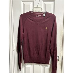 Penguin by Munsingwear V-Neck Red Pullover Sweater Mens S Pima Cotton Preppy‎
